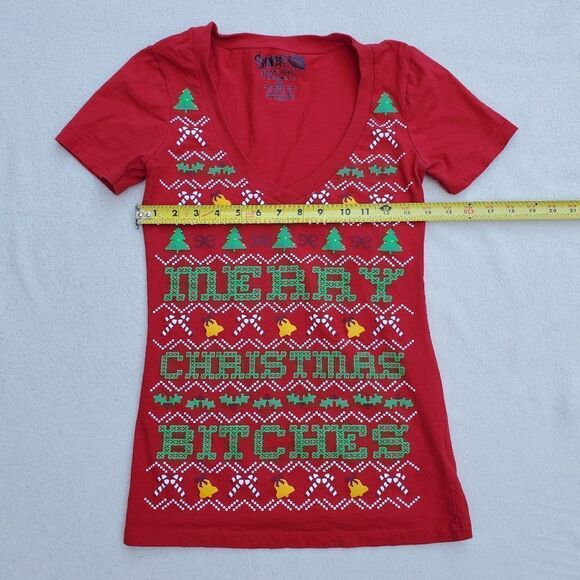 Spencer's Merry Christmas short sleeve v-neck shirt - Picture 3 of 8